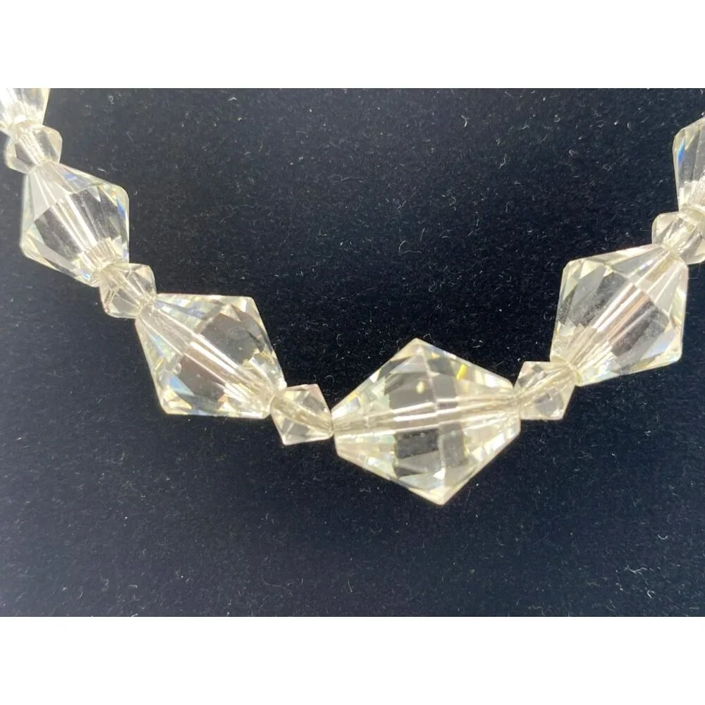 Vintage Faceted Crystal Art Deco Sterling Silver Graduated Bead Necklace 16" - Picture 7 of 9